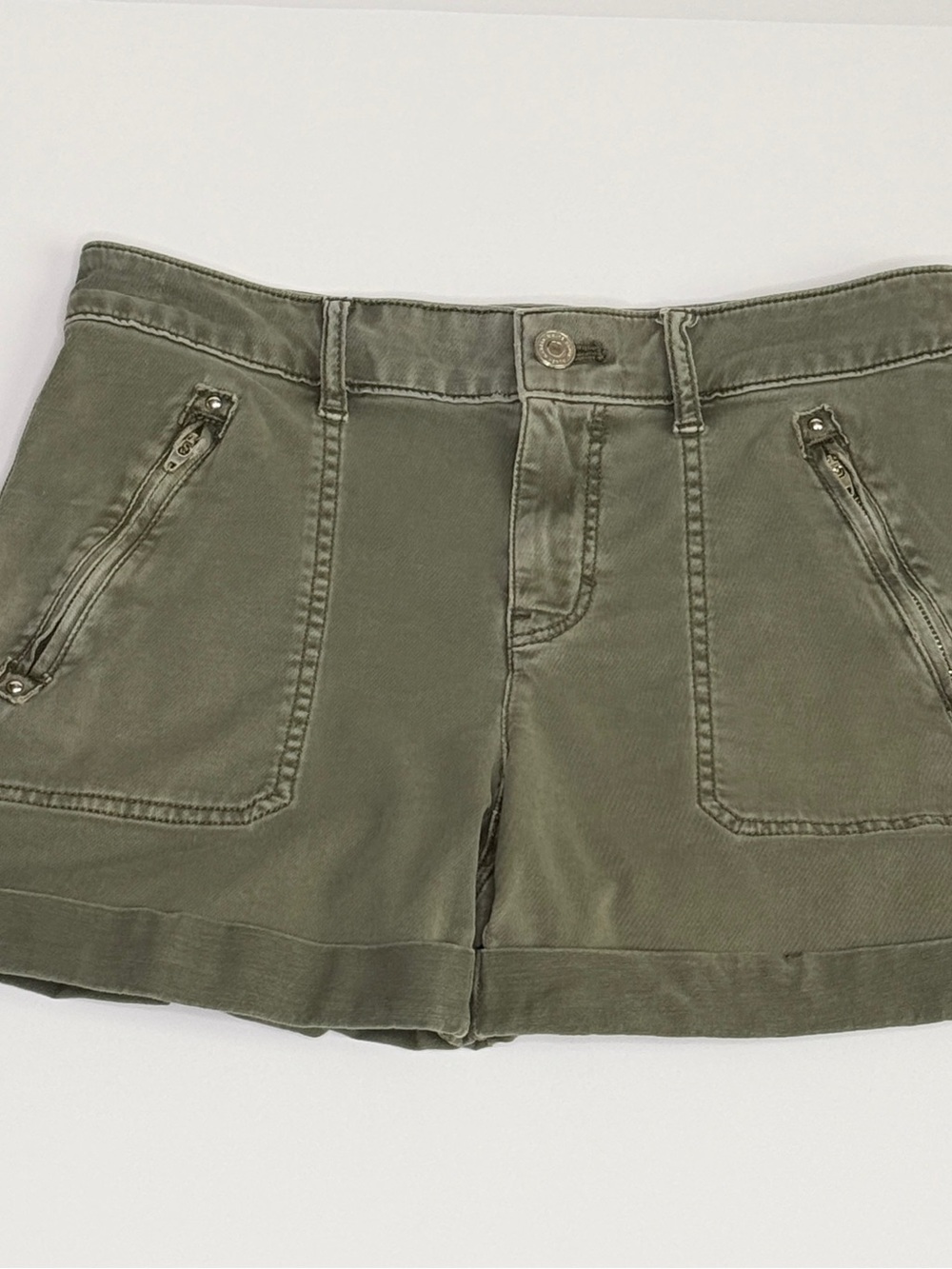 White House Black Market Soft, Olive Utility Shorts with Zip Pockets